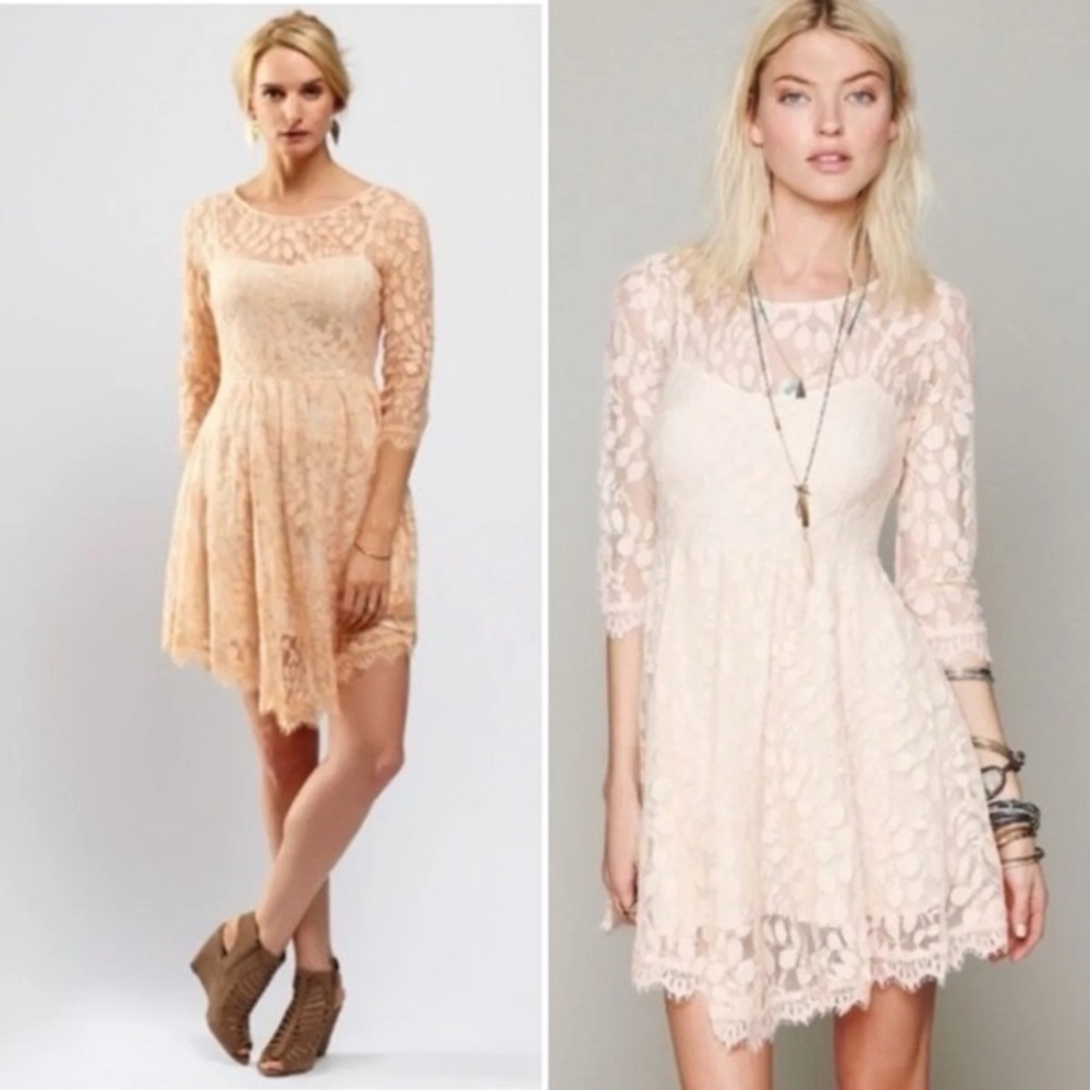 Free People Lace Long Sleeve Dress in Cream